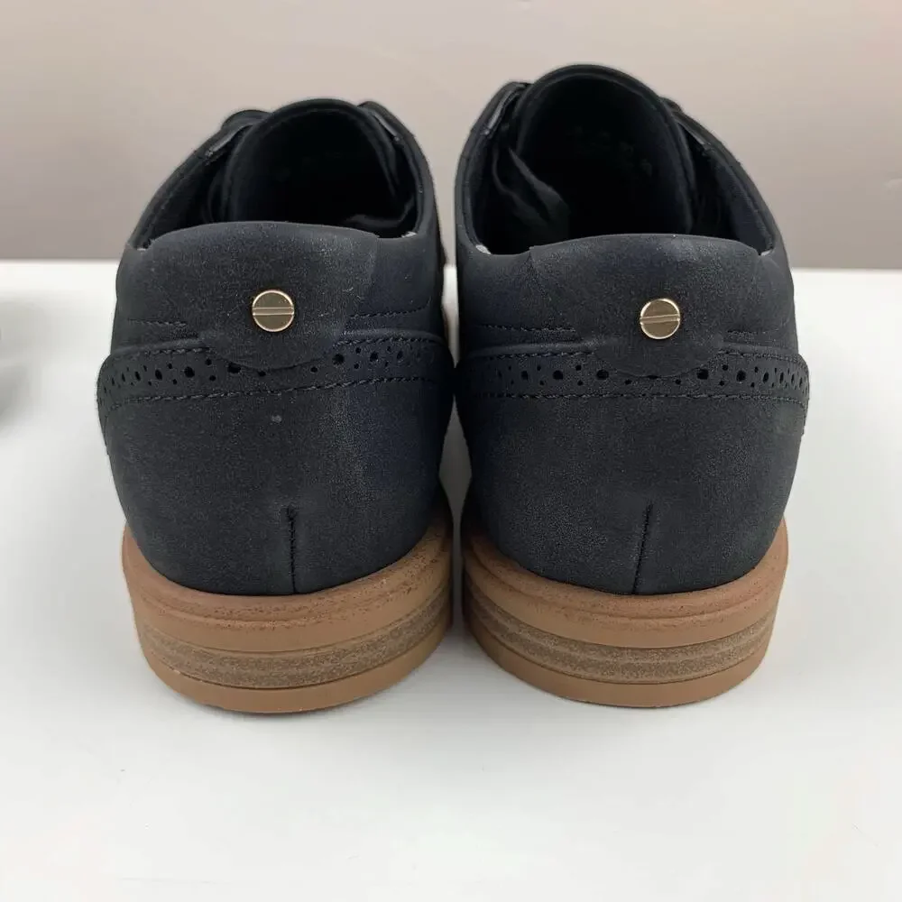 Dr Scholls Hello Oxford Comfort Shoes Black Faux Leather Lace Up Women's 6.5_9